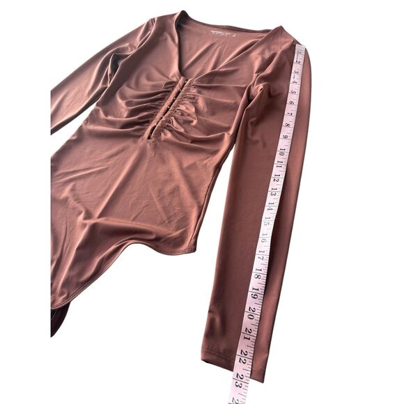 Abercrombie & Fitch Brown Long-Sleeve Slinky Hook-and-Eye Bodysuit Size S - Picture 10 of 10